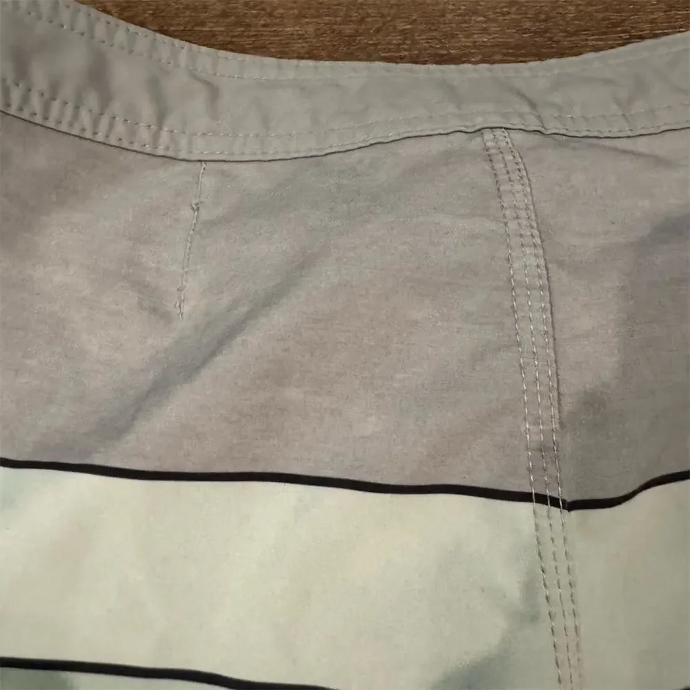 O'Neill Men's Hyperfreak Board Shorts Swim Trunks Gray Teal Stripe Size 27 FLAWS